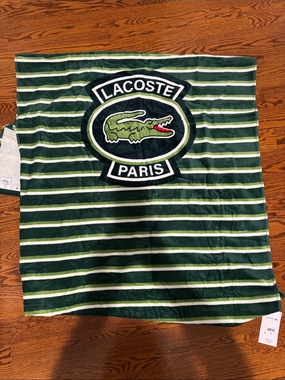 NWT Lacoste Green & White Striped Logo Beach Towel